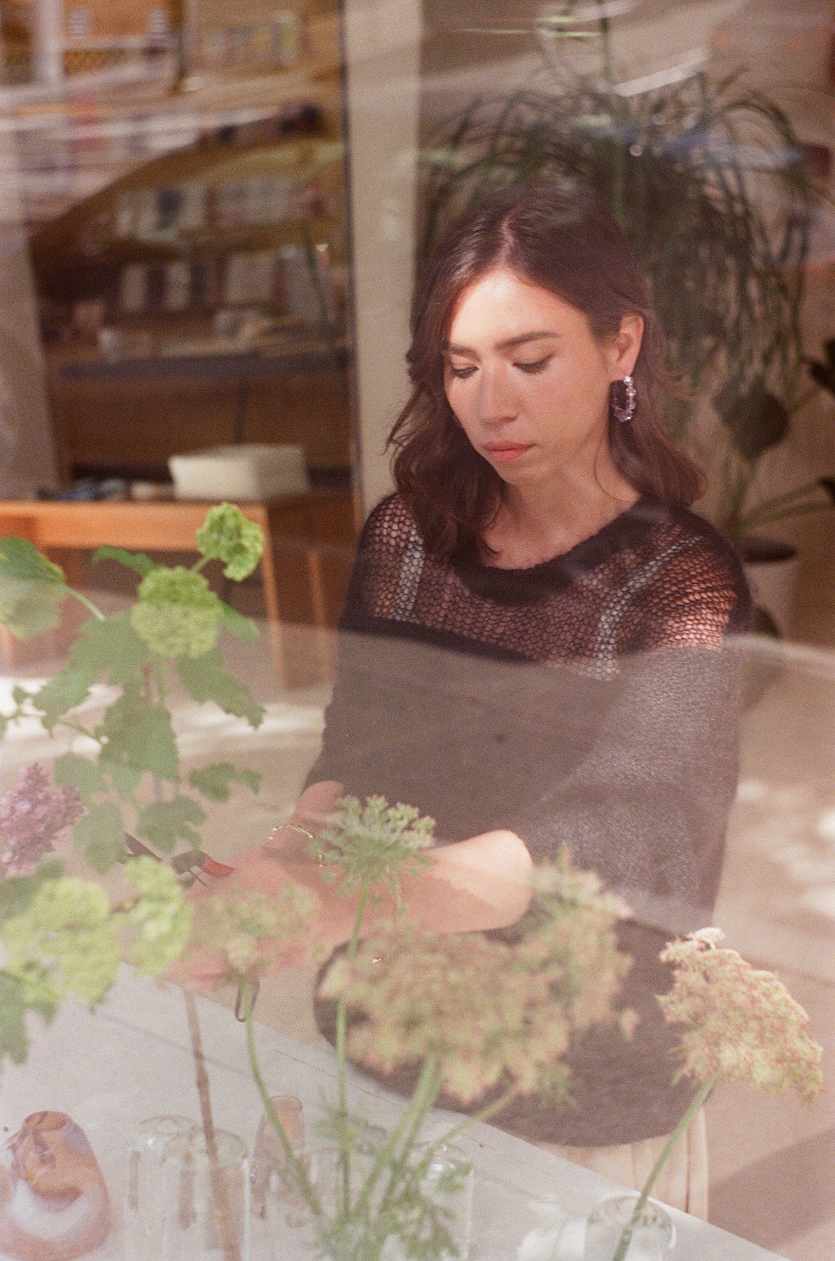 Limited Edition Hyacinth Earrings in window at Abacus Row Handmade Jewelry
