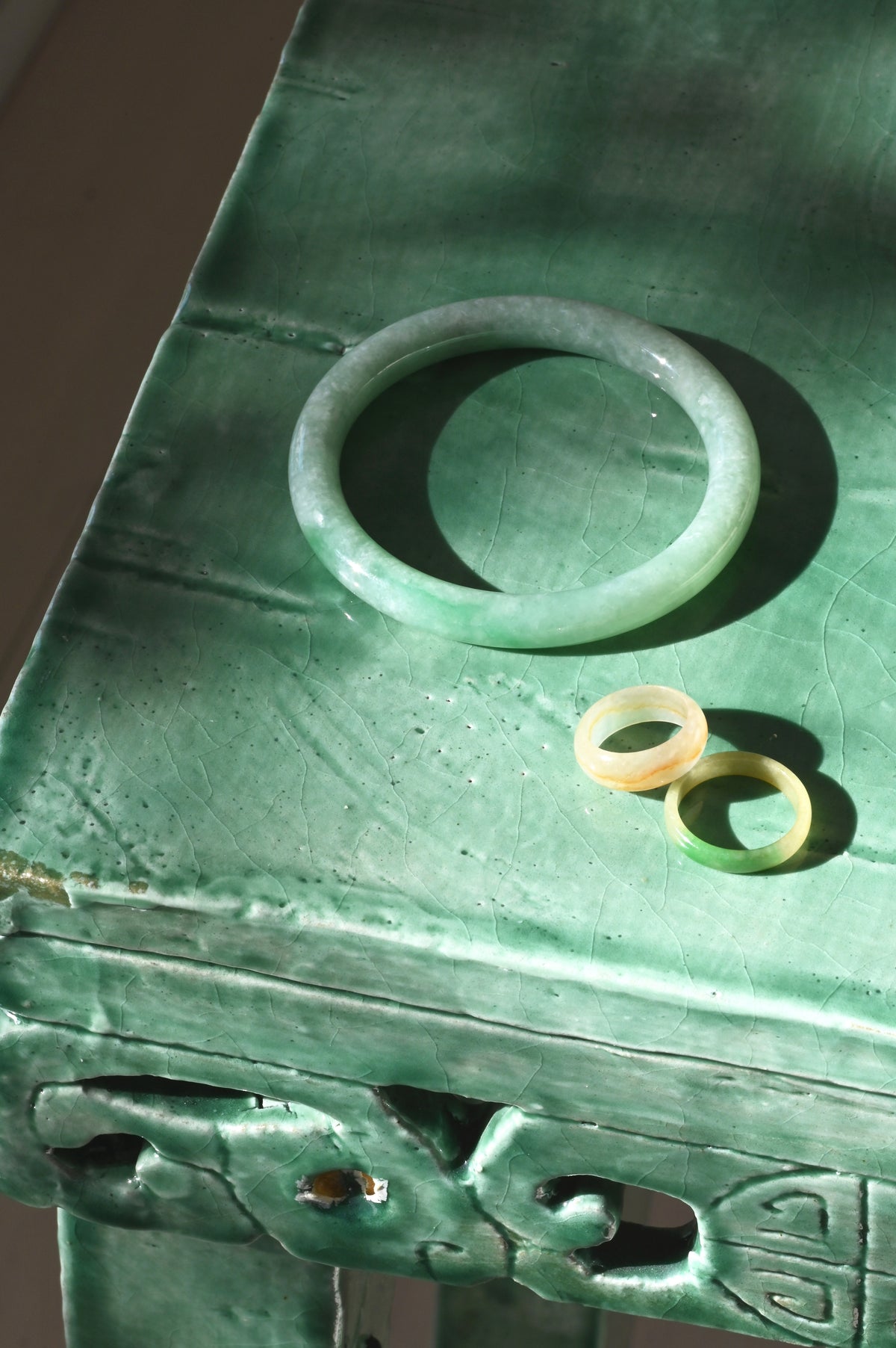 Assorted Mai Collection Jade Rings and Bracelet at Abacus Row Jewelry