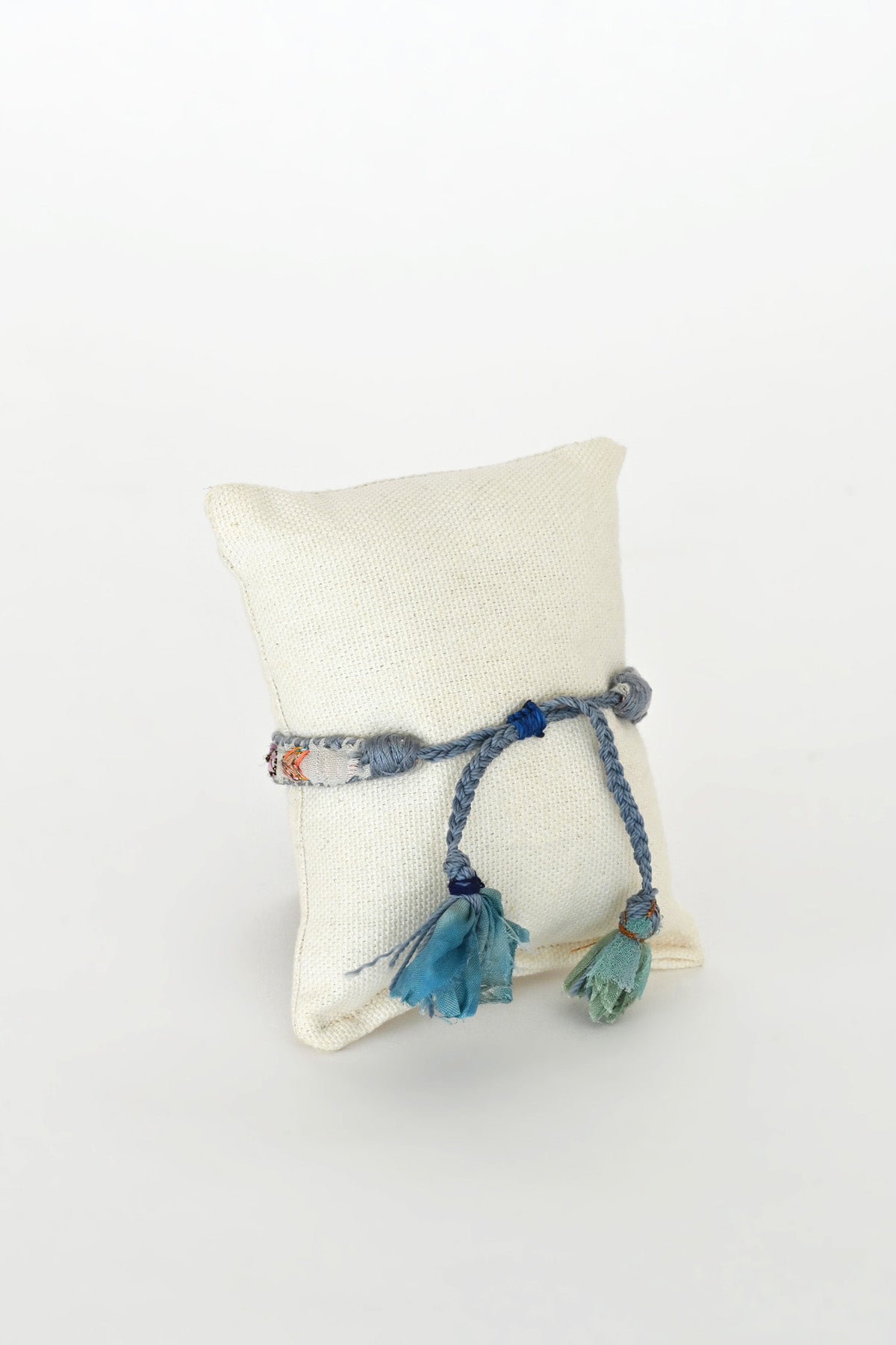 Closure of Light Blue Embroidered Bracelet with Vintage Beads by Antomoon at Abacus Row Handmade Jewelry