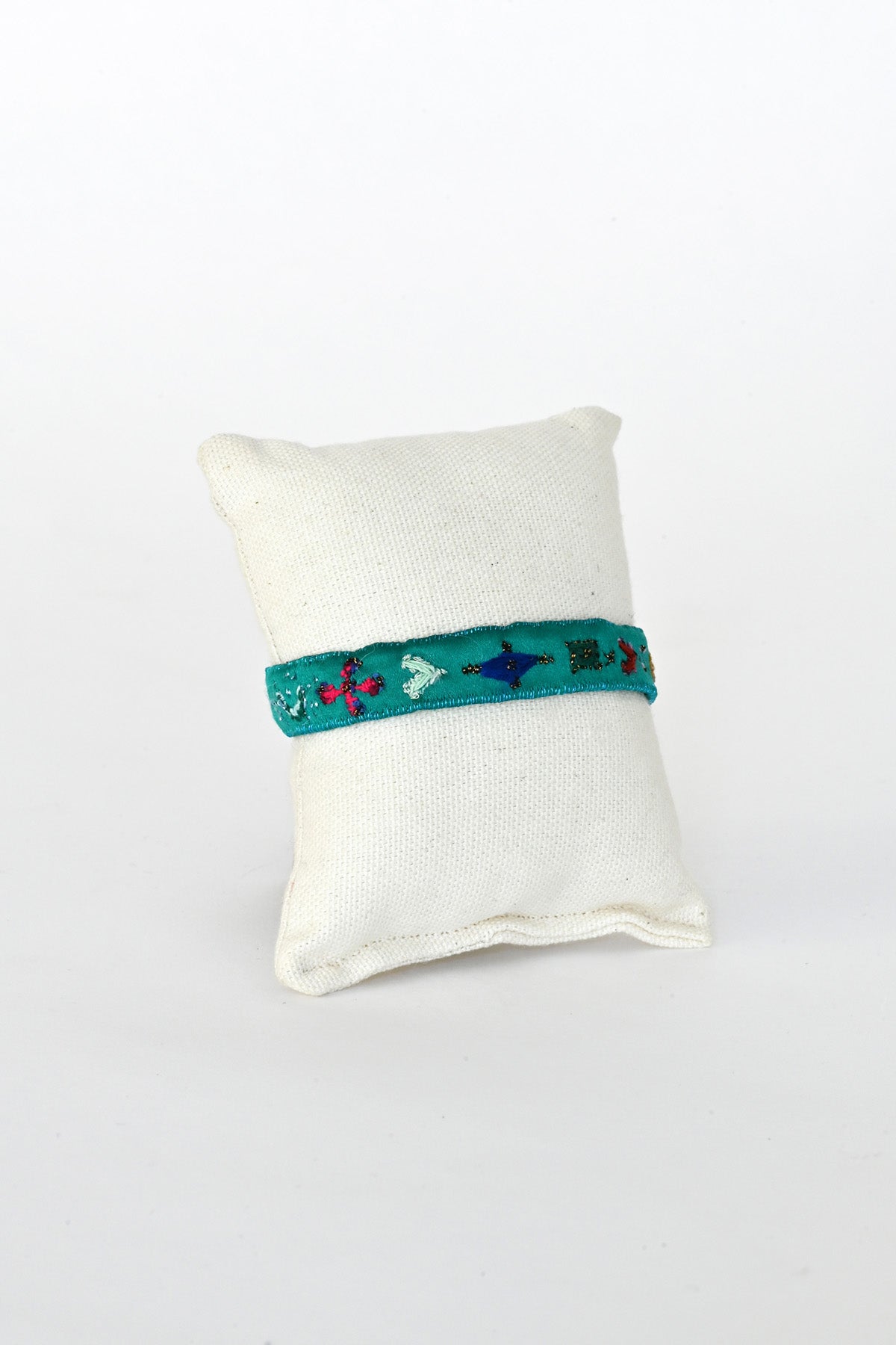 Front of Teal Embroidered Bracelet by Antomoon at Abacus Row Handmade Jewelry