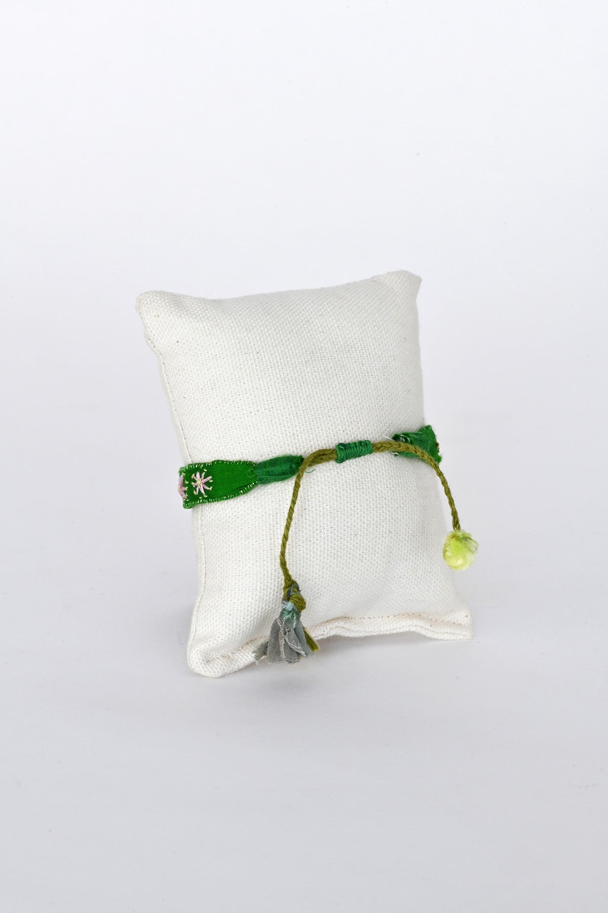 Back of Vibrant Green Embroidered Bracelet by Antomoon at Abacus Row Handmade Jewelry