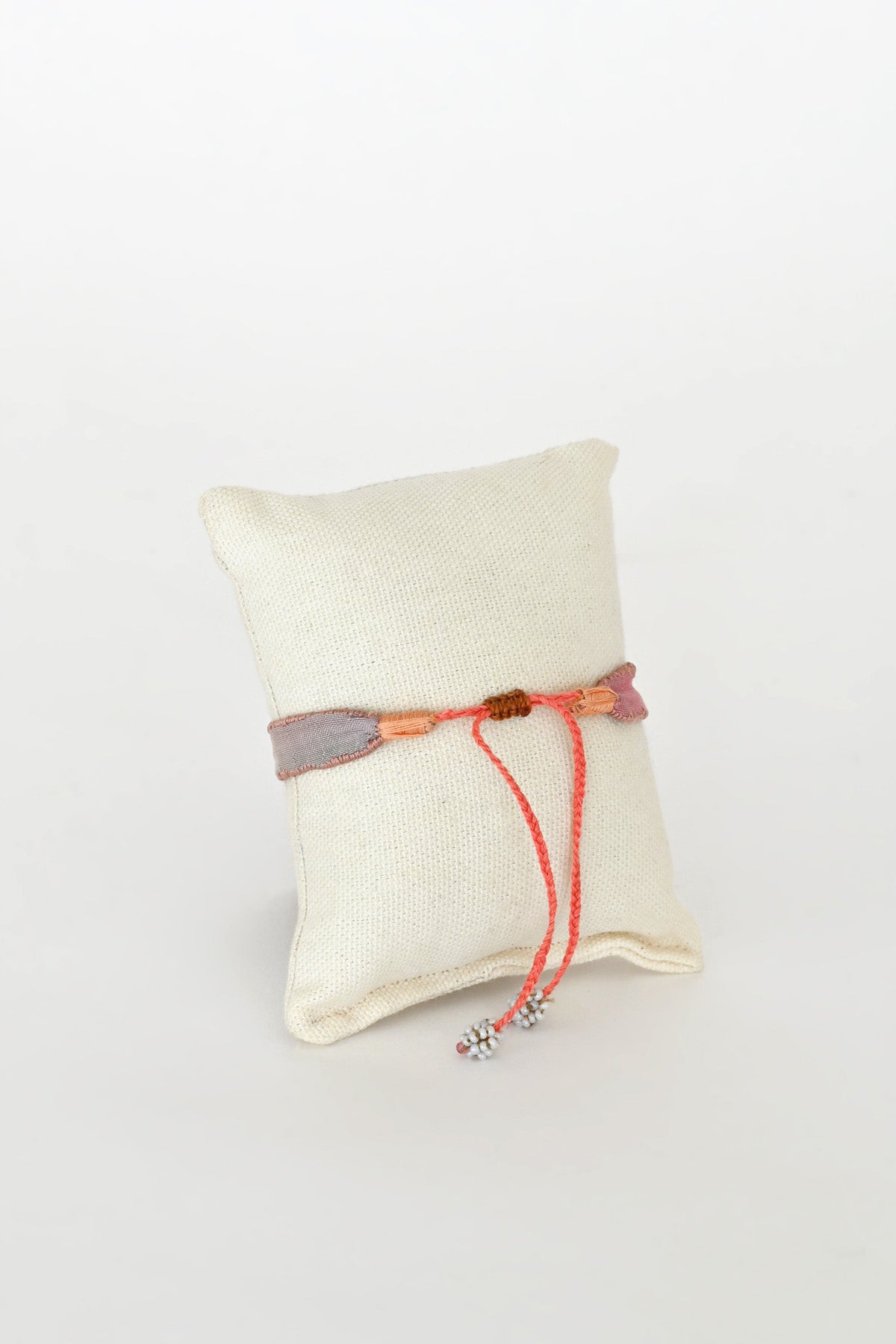 Closure of Light Pink Embroidered Bracelet with Vintage Beads by Antomoon at Abacus Row Handmade Jewelry