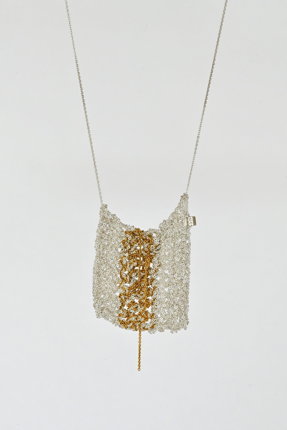 Silver and gold Striped Square Drop Necklace by Arielle de Pinto at Abacus Row Handmade Jewelry