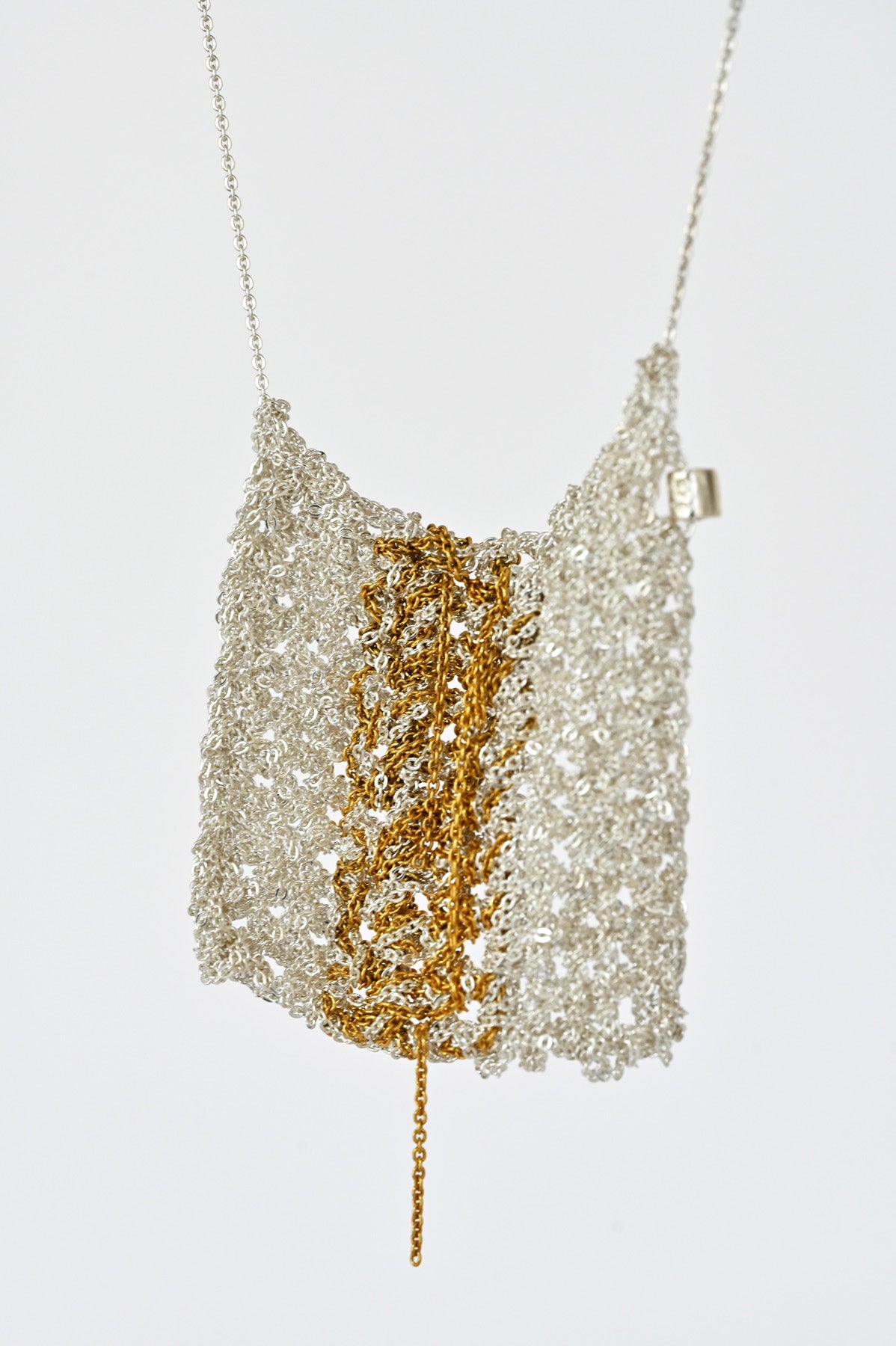 Silver and gold Striped Square Drop Necklace detail by Arielle de Pinto at Abacus Row Handmade Jewelry