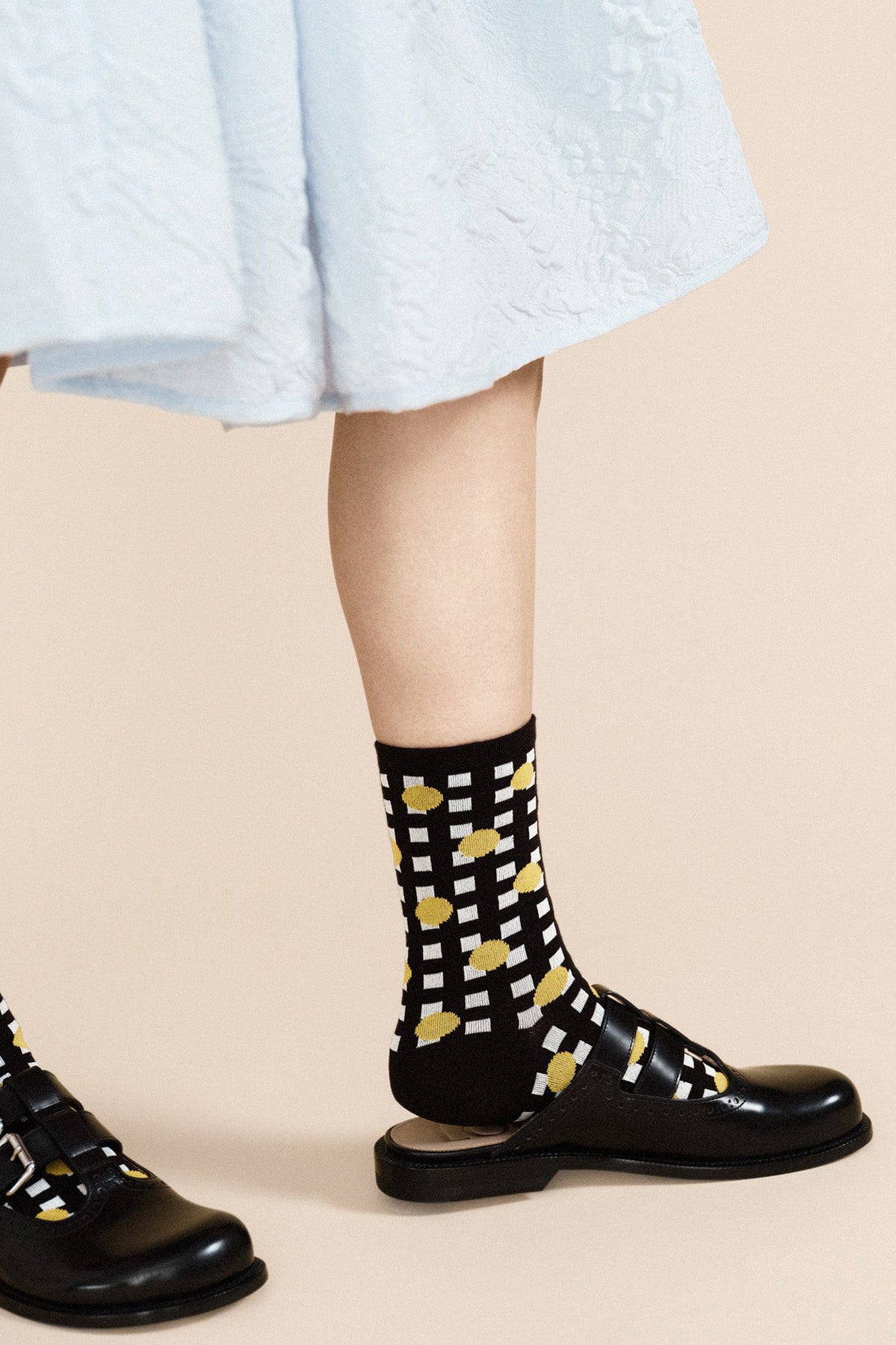 Hansel from Basel Black Lines and Dots Crew Socks at Abacus Row