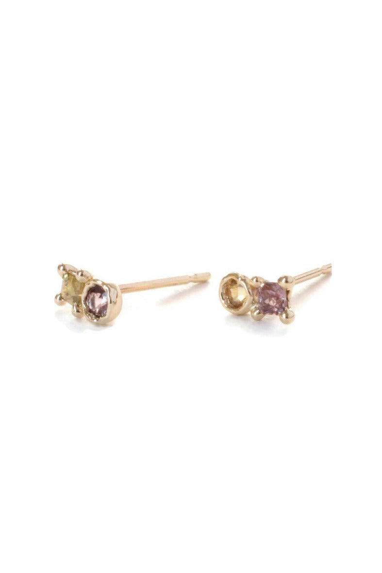Side View of the Sapphire Duo Stud Earrings by LINN at Abacus Row Handmade Jewelry
