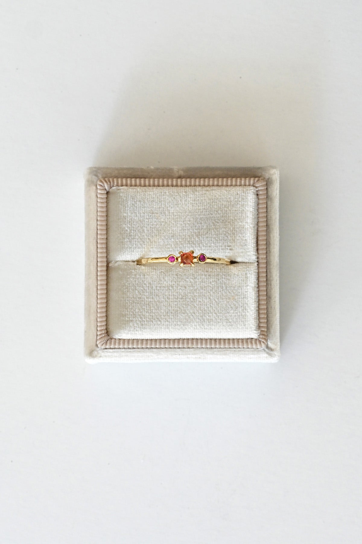 Boxed Orange and Pink Prism Ring by LINN at Abacus Row Handmade Jewelry