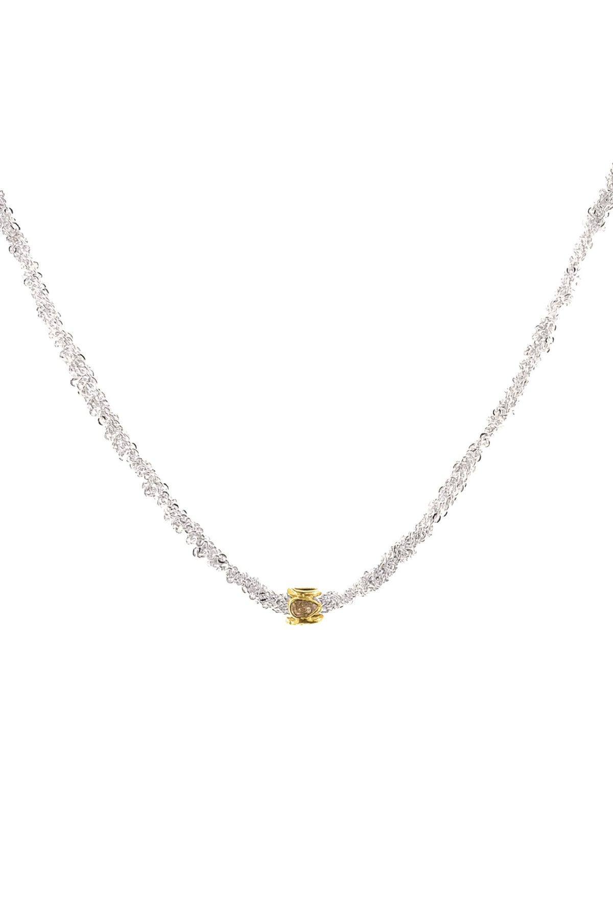 Detail of the Styled No.985 Rhodium Necklace by Marie Laure Chamorel at Abacus Row Handmade Jewelry