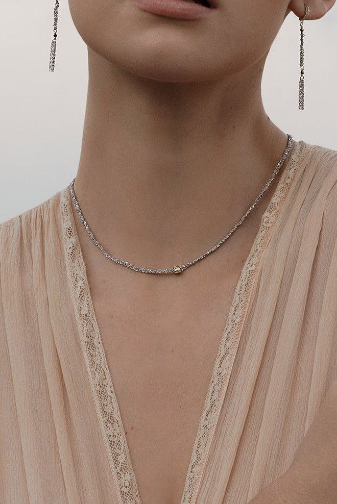 Styled No.985 Rhodium Necklace by Marie Laure Chamorel at Abacus Row Handmade Jewelry