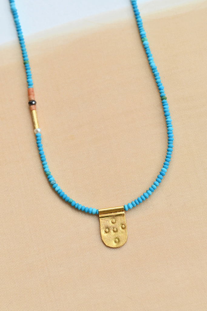 Talisman Necklace, Antique Turquoise with Tiny Gold Tab