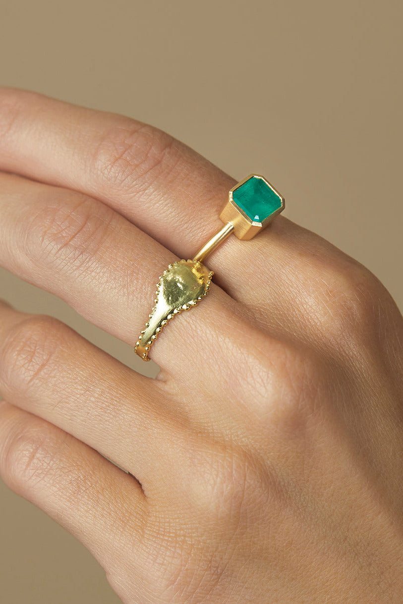 Styled Beaded Signet Ring by Satomi Kawakita at Abacus Row Handmade Jewelry