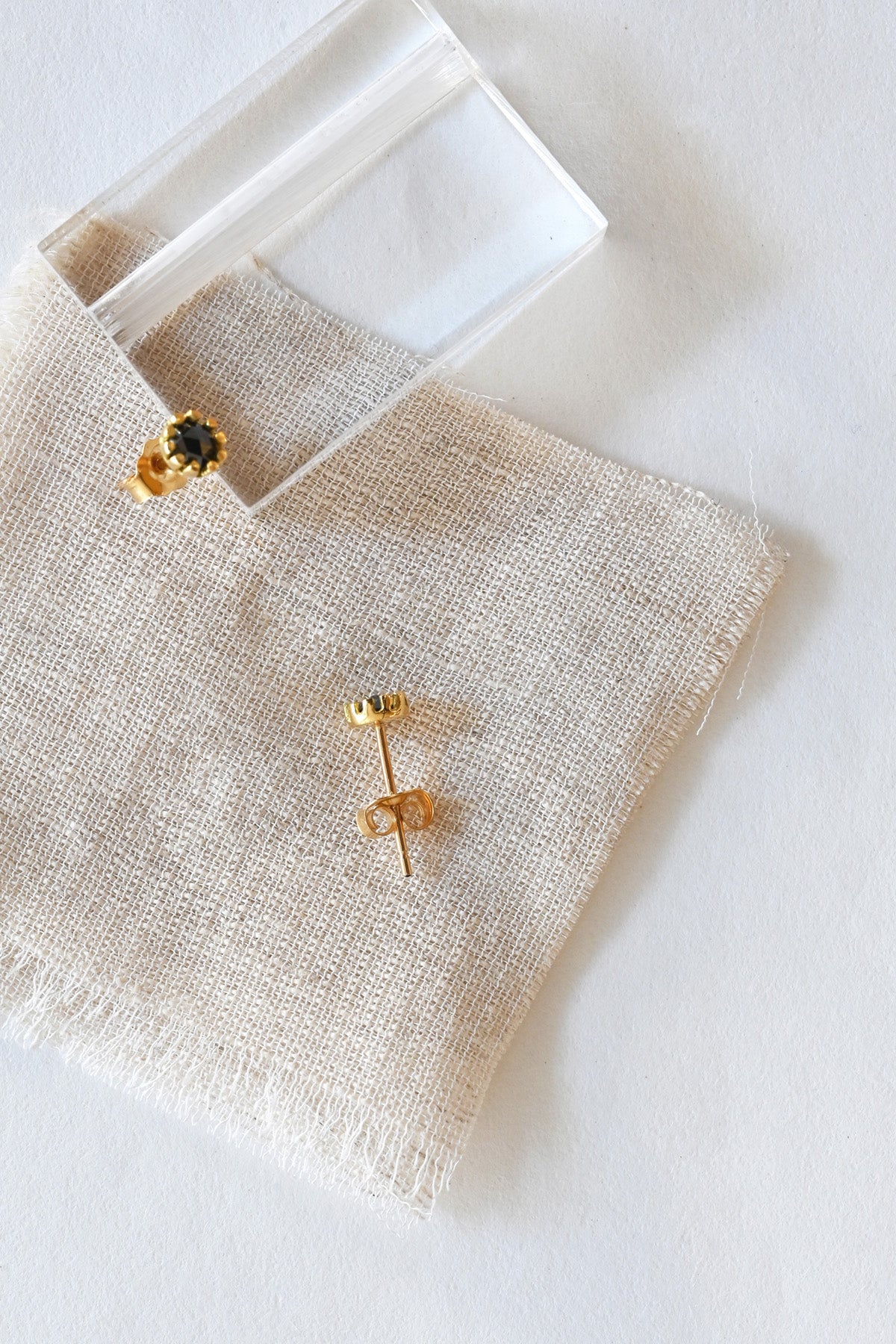 Styled Black Diamond Flower Stud Earrings by Satomi Kawakita at Abacus Row Jewelry