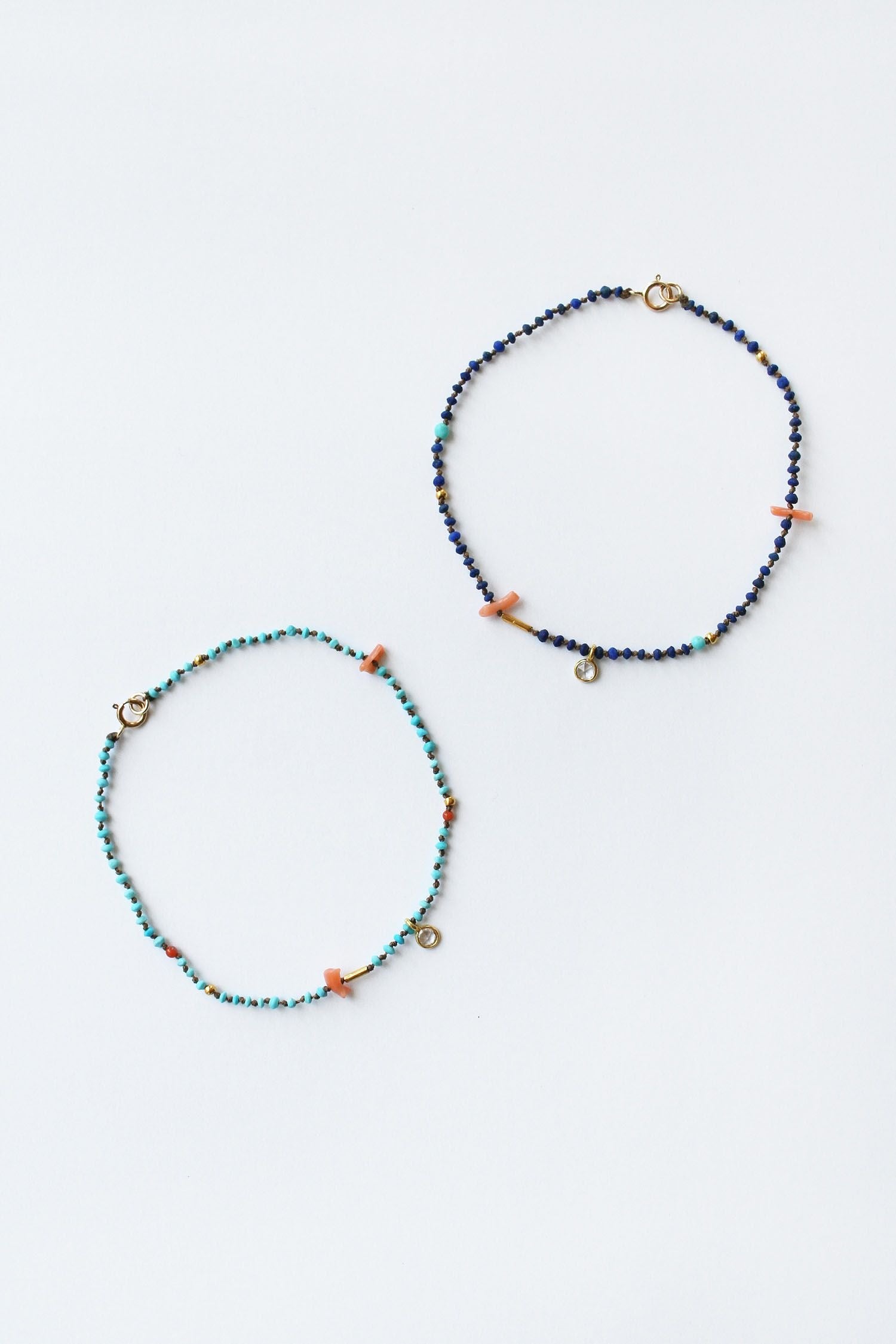 Lapis and Turquoise Confetti Bracelet top view by See Real Flowers at Abacus Row Handmade Jewelry