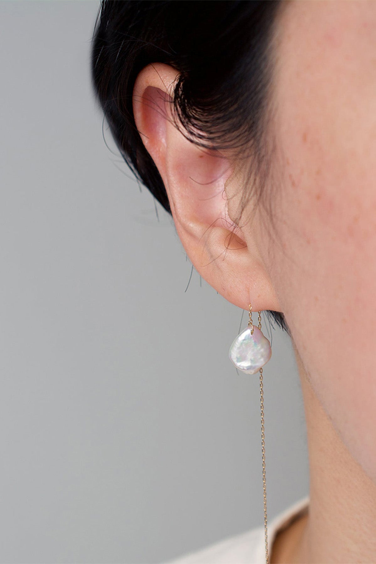 Modeled Petal Pearl Chain Earrings by Shinkai at Abacus Row Handmade Jewelry