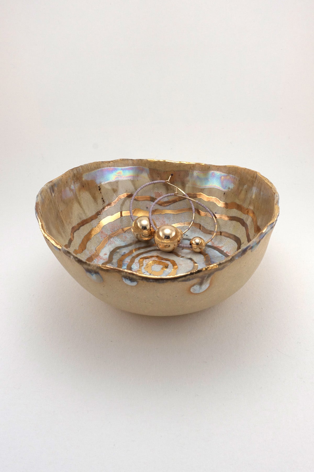 Minh SInger Iceland Abalone Small Bowl Gold Luster with Abacus Row Earrings