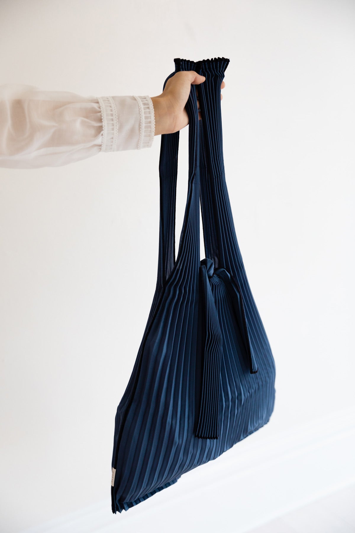 Large Pleated Pleco Tote Bag by KNA Plus Navy Blue