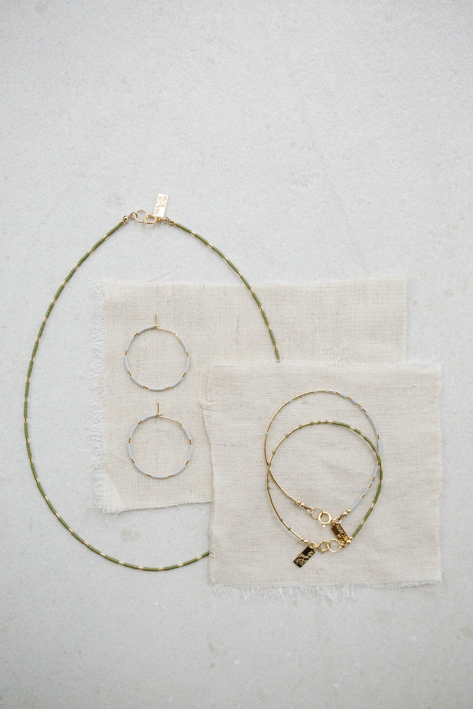 Palm and Mist Selene Collection Pieces by Abacus Row Handmade Jewelry