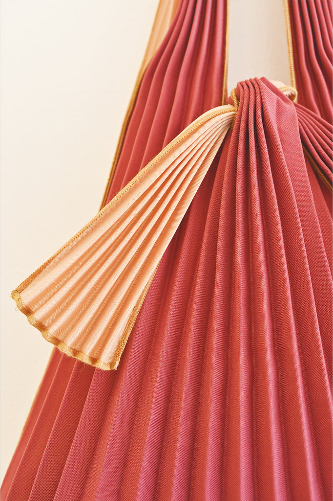 Small Pink Beige + Bordeaux Pleated Tote Bag by KNA Plus at Abacus Row