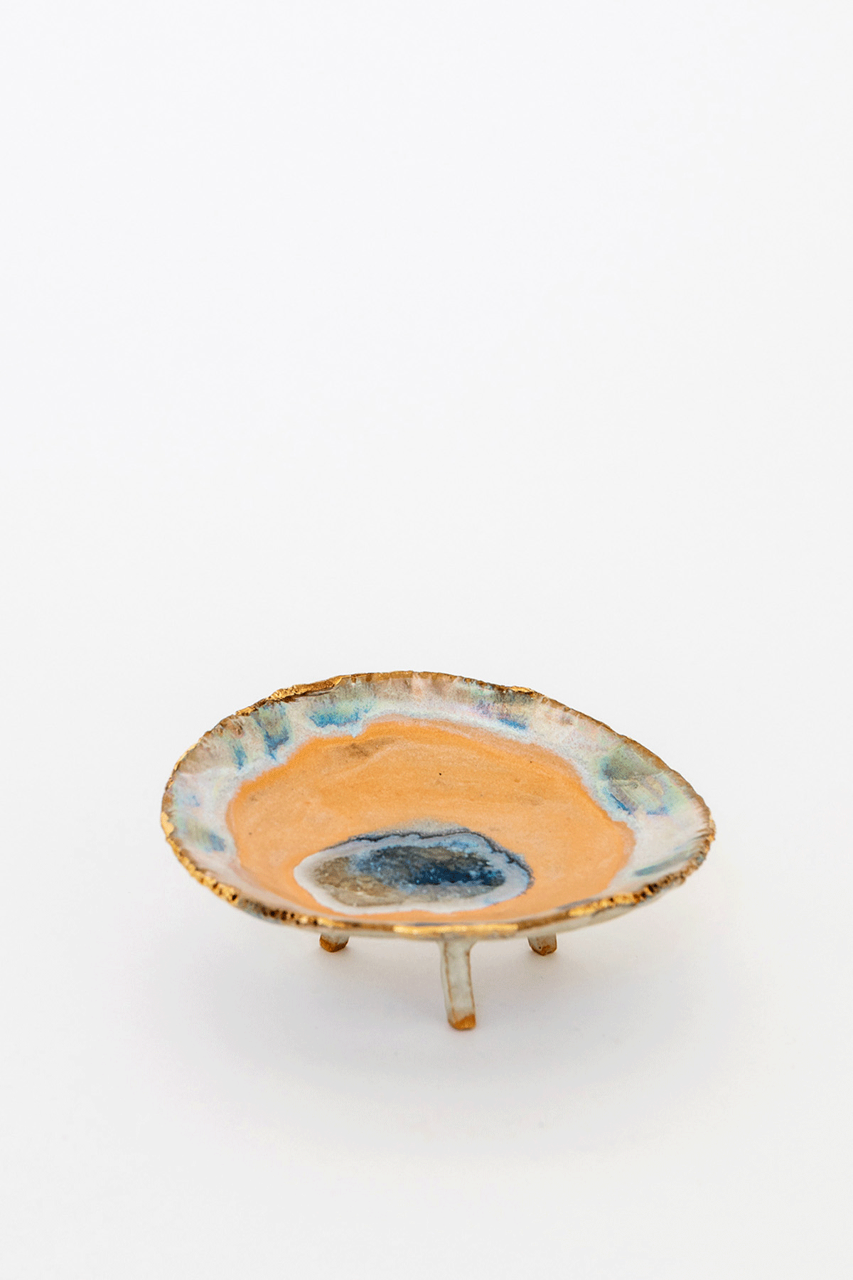 Small Tangerine Dream Iceland Footed Dish with Gold by Minh Singer