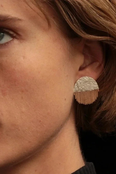 Half Circle Stud Earrings - Silver on Brass