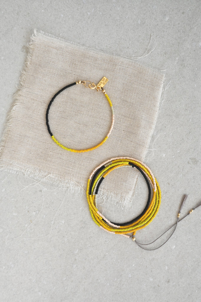 A Yellow Sun Bracelet and wrap at Abacus Row Handmade Jewelry