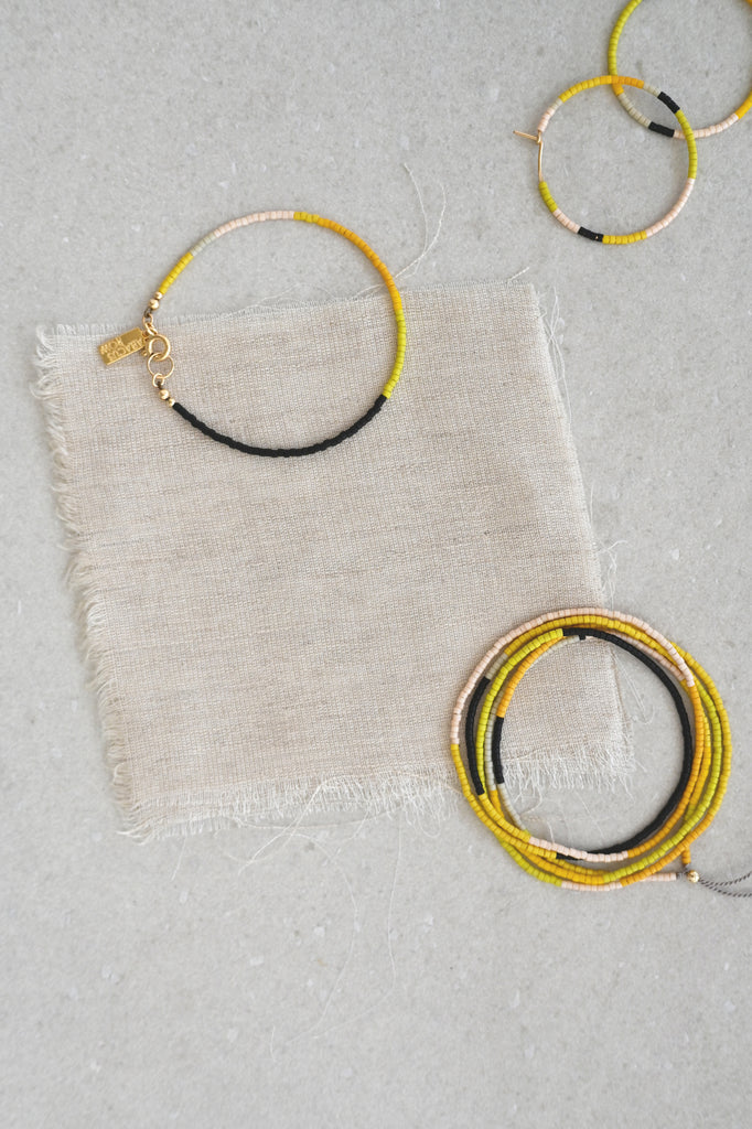 A Yellow Sun collection styled at Abacus Row Handmade Jewelry
