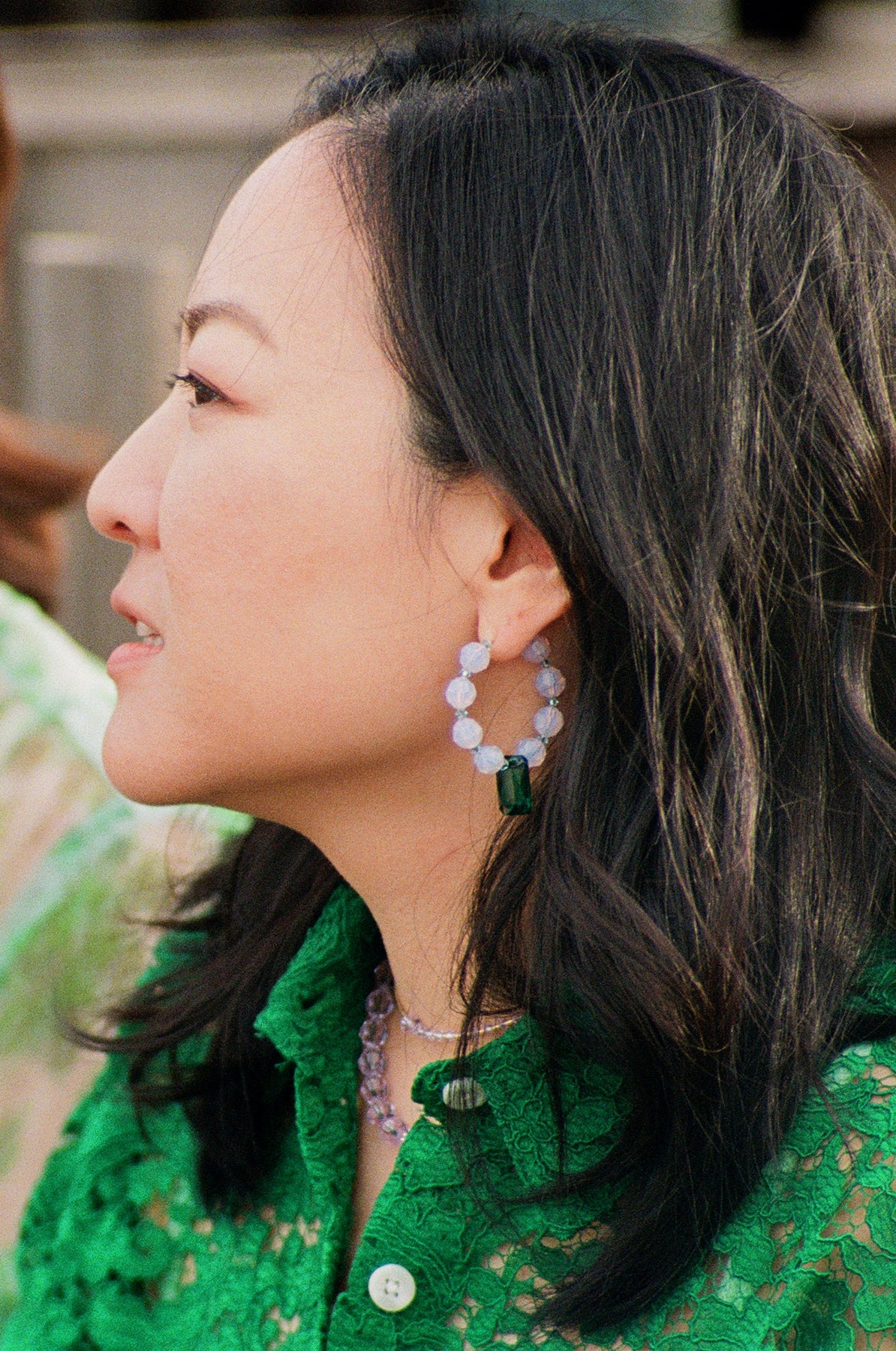 Limited Edition Grace Dew Drop Earrings on Model at Abacus Row Handmade Jewelry