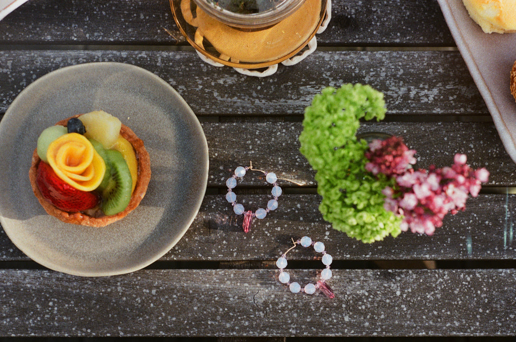 Limited Edition Hope Dew Drop Earrings on table at Abacus Row Handmade Jewelry