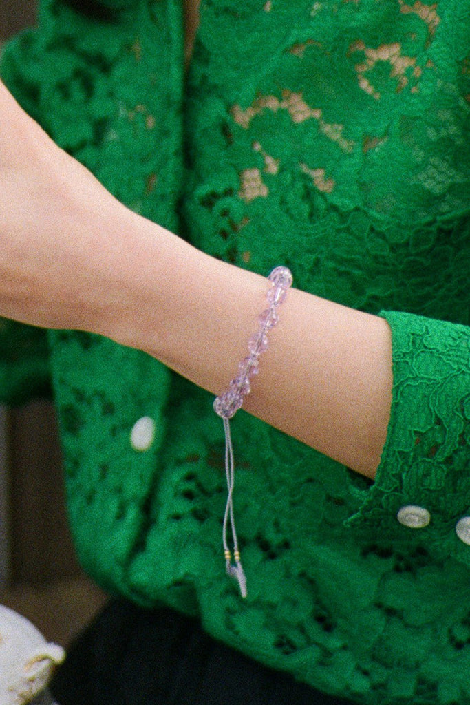Limited Edition Hyacinth Bracelet with green lace at Abacus Row Handmade Jewelry