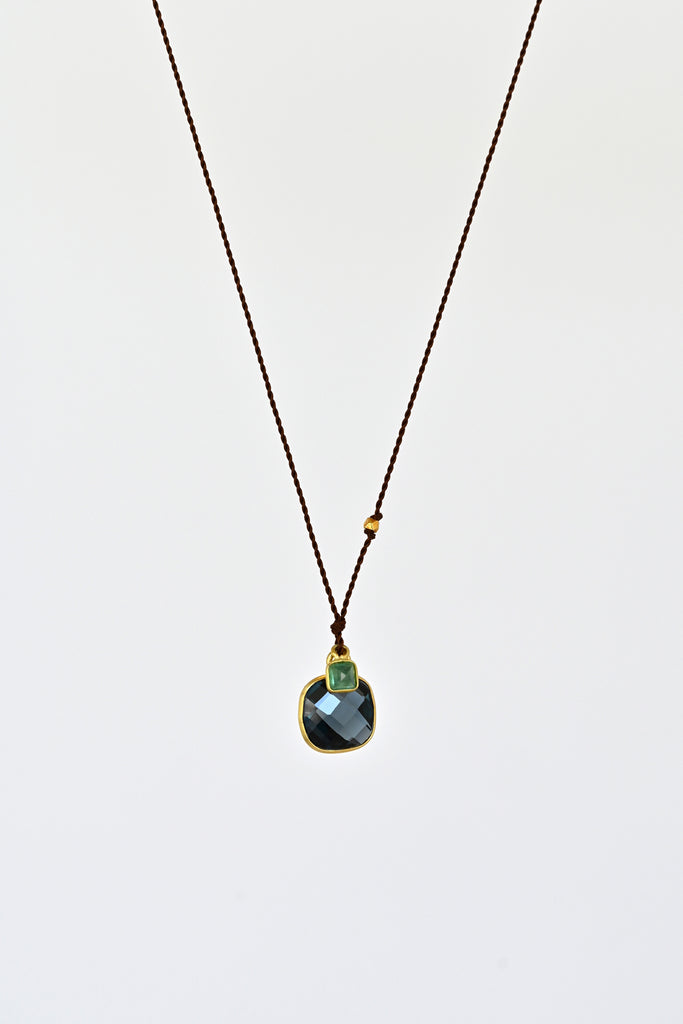 London Blue Topaz + Emerald Necklace by Margaret Solow at Abacus Row Handmade Jewelry