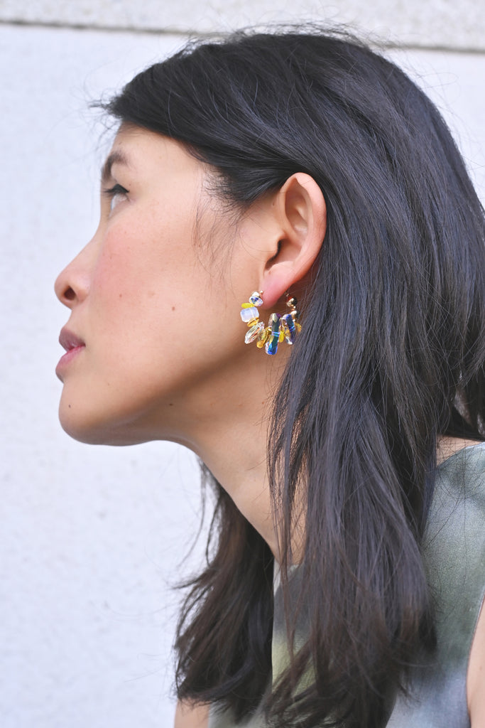 Azalea Earrings No.11 in the Garden Collection on Model at Abacus Row Handmade Jewelry