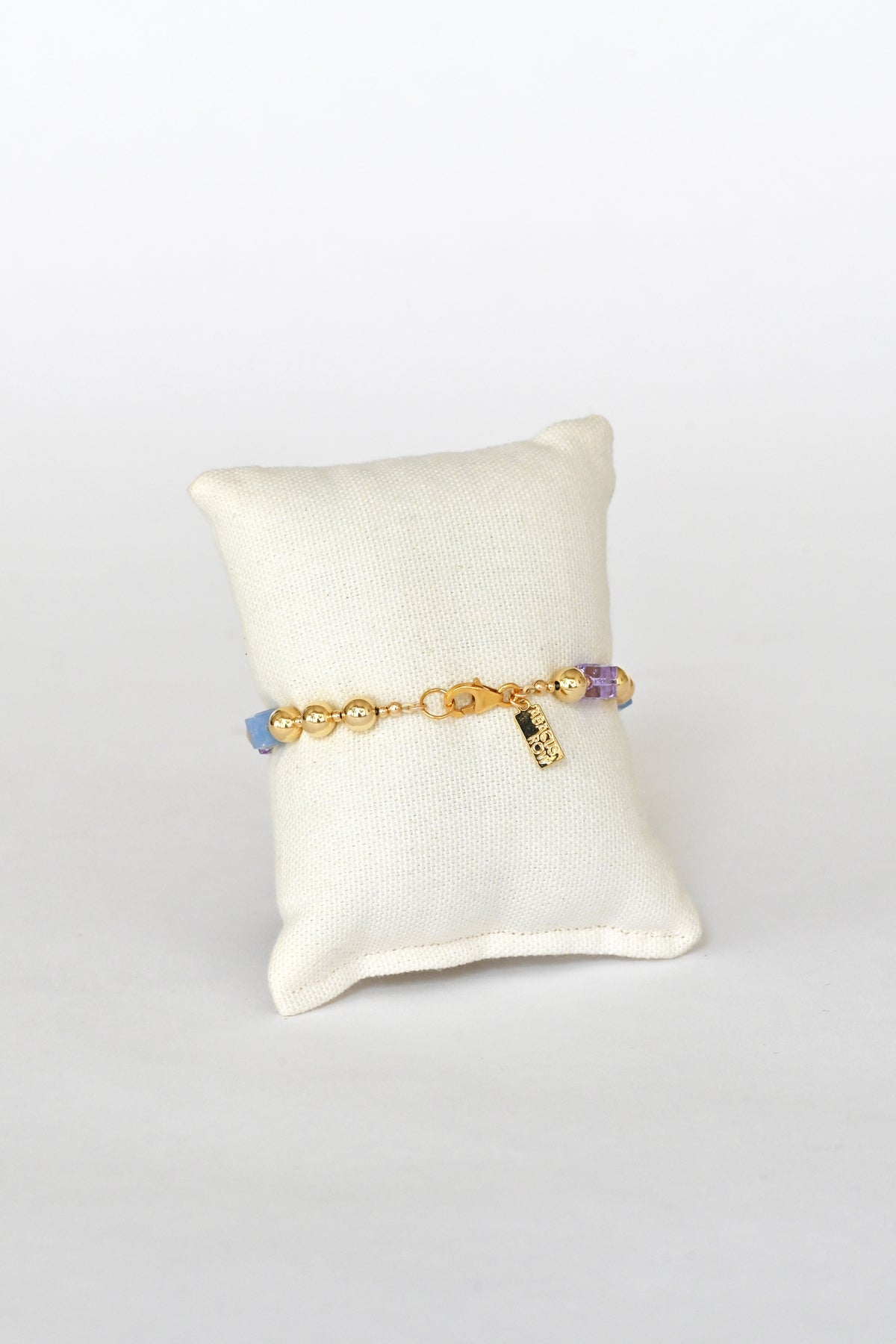 Daisy Chain Bracelet No.2 Garden Collection clasp view on pillow at Abacus Row Jewelry