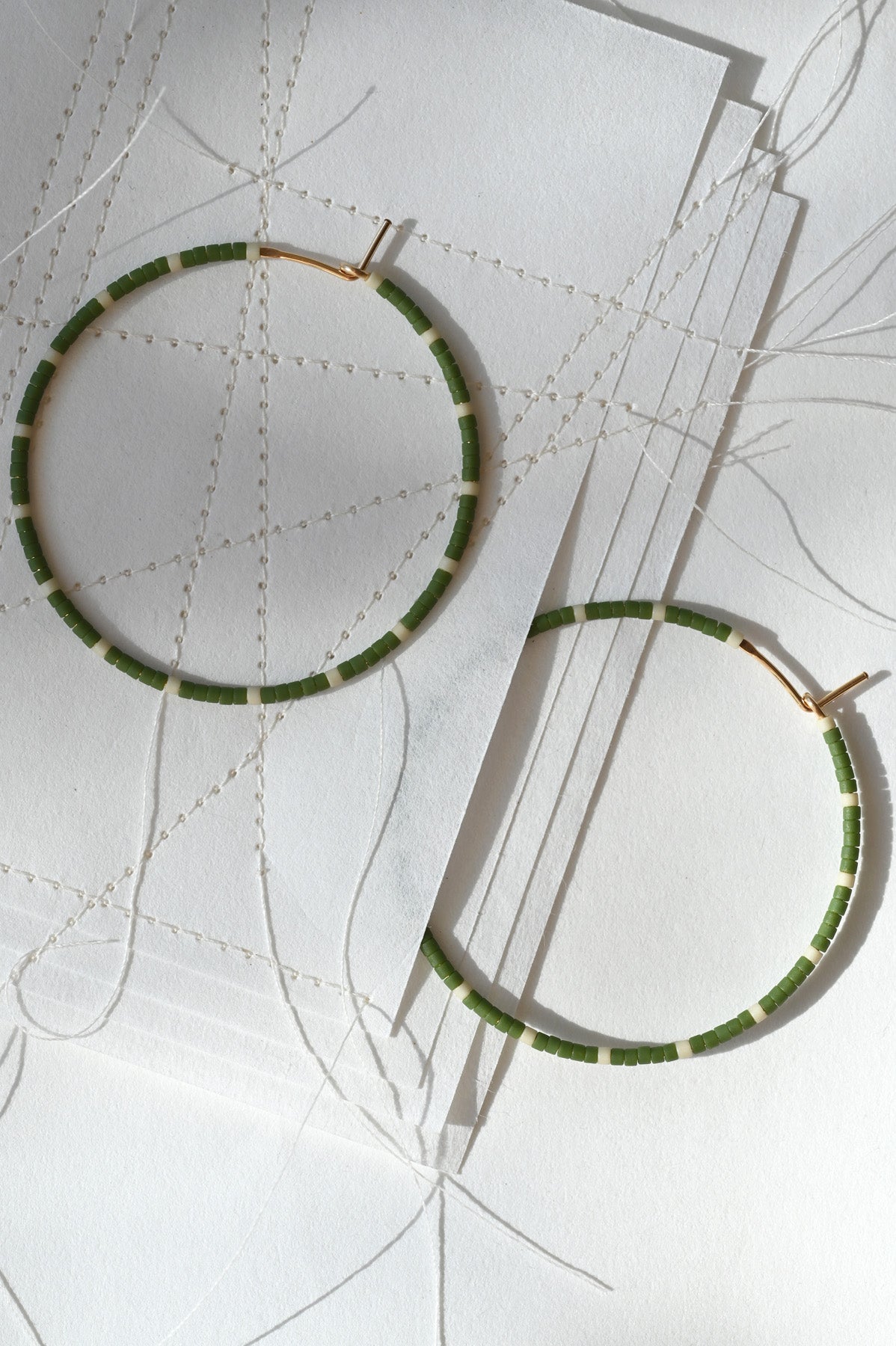Large Olive and Sage Green Dipsea Hoop Earrings at Abacus Row Handmade Jewelry