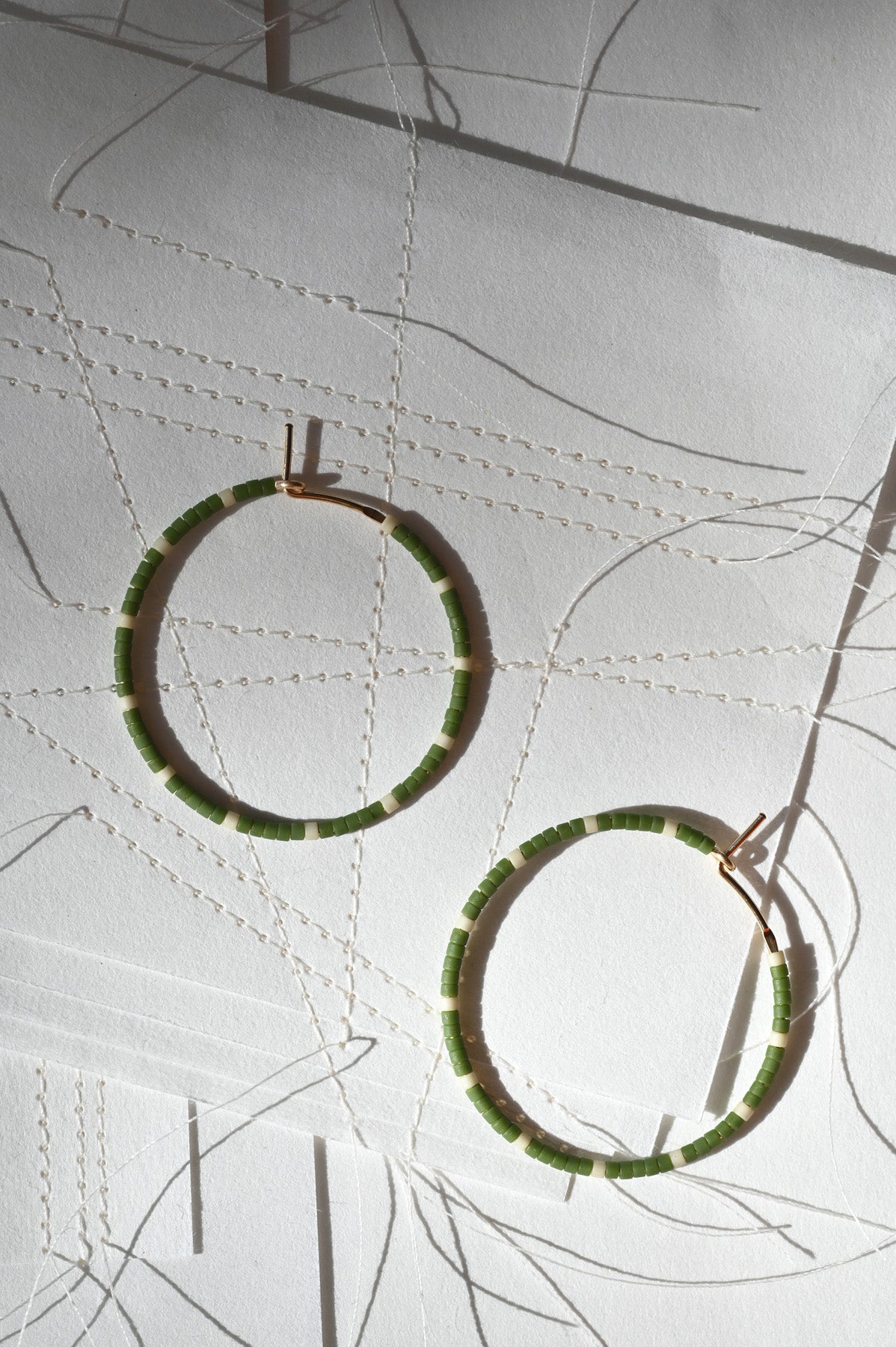 Small Olive and Sage Green Dipsea Hoop Earrings at Abacus Row Handmade Jewelry
