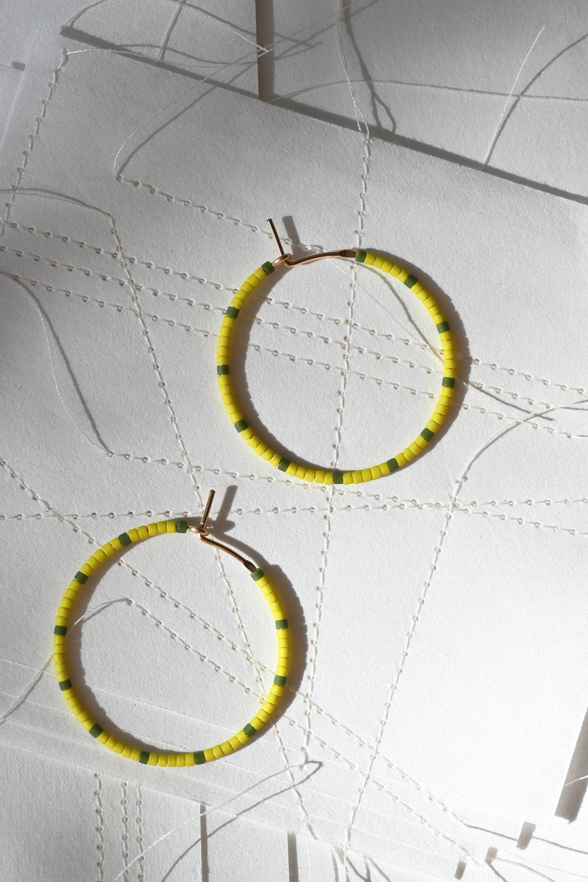 Small Pollen and Olive Dipsea Hoop Earrings at Abacus Row Handmade Jewelry