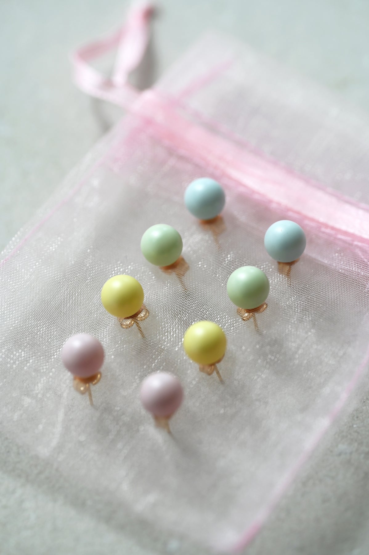 Dream Cloud Candy Button Earrings Close Up by Abacus Row Handmade Jewelry