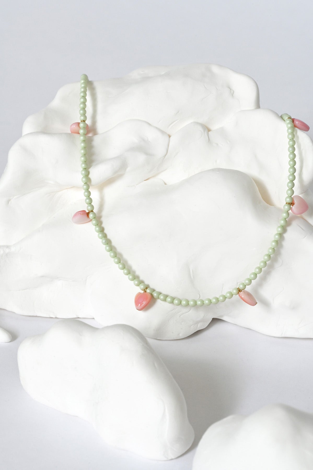 Detail of Dream Cloud Green Forever Hearts Necklace by Abacus Row Handmade Jewelry