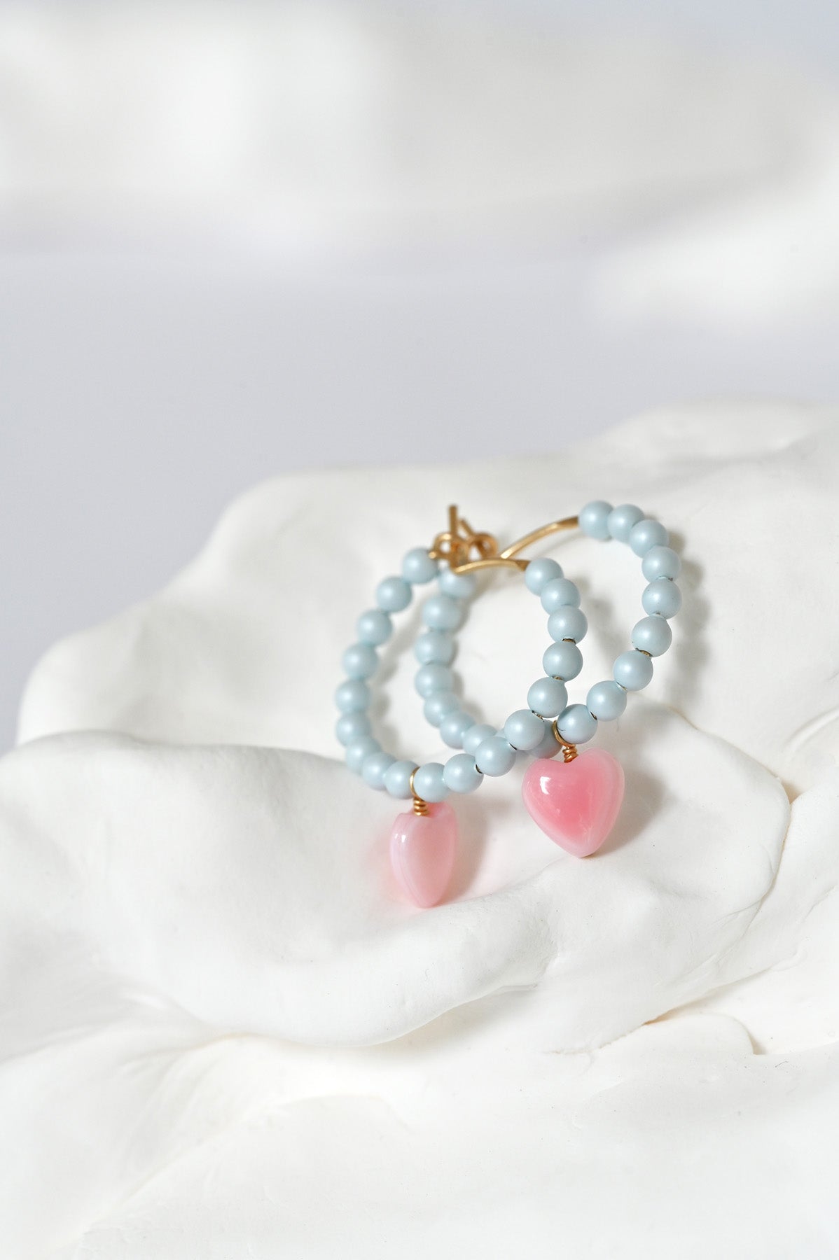 Styled View of the Dream Cloud Blue Wishing Heart Earrings by Abacus Row Handmade Jewelry