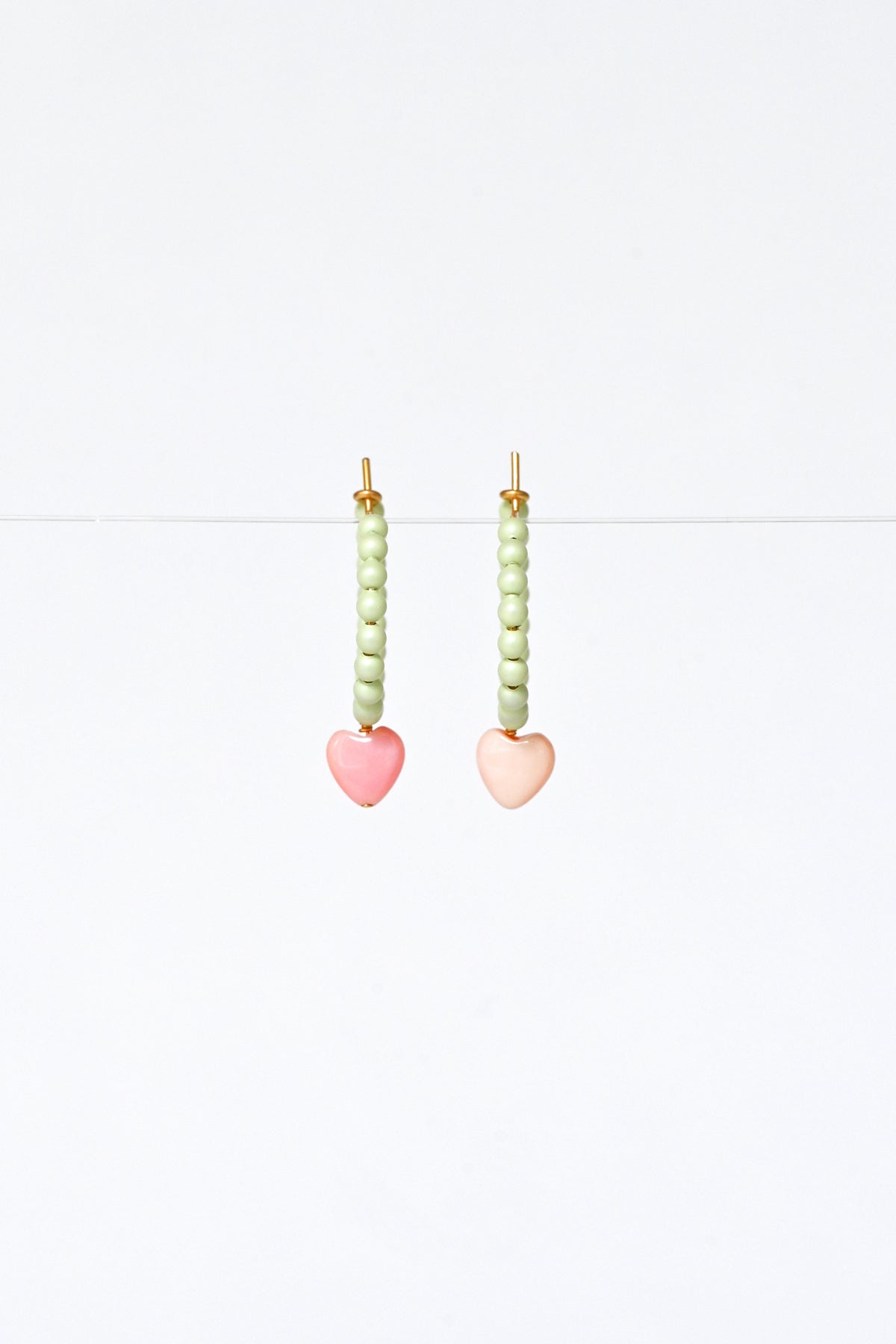 Front View of the Dream Cloud Green Wishing Heart Earrings by Abacus Row Handmade Jewelry