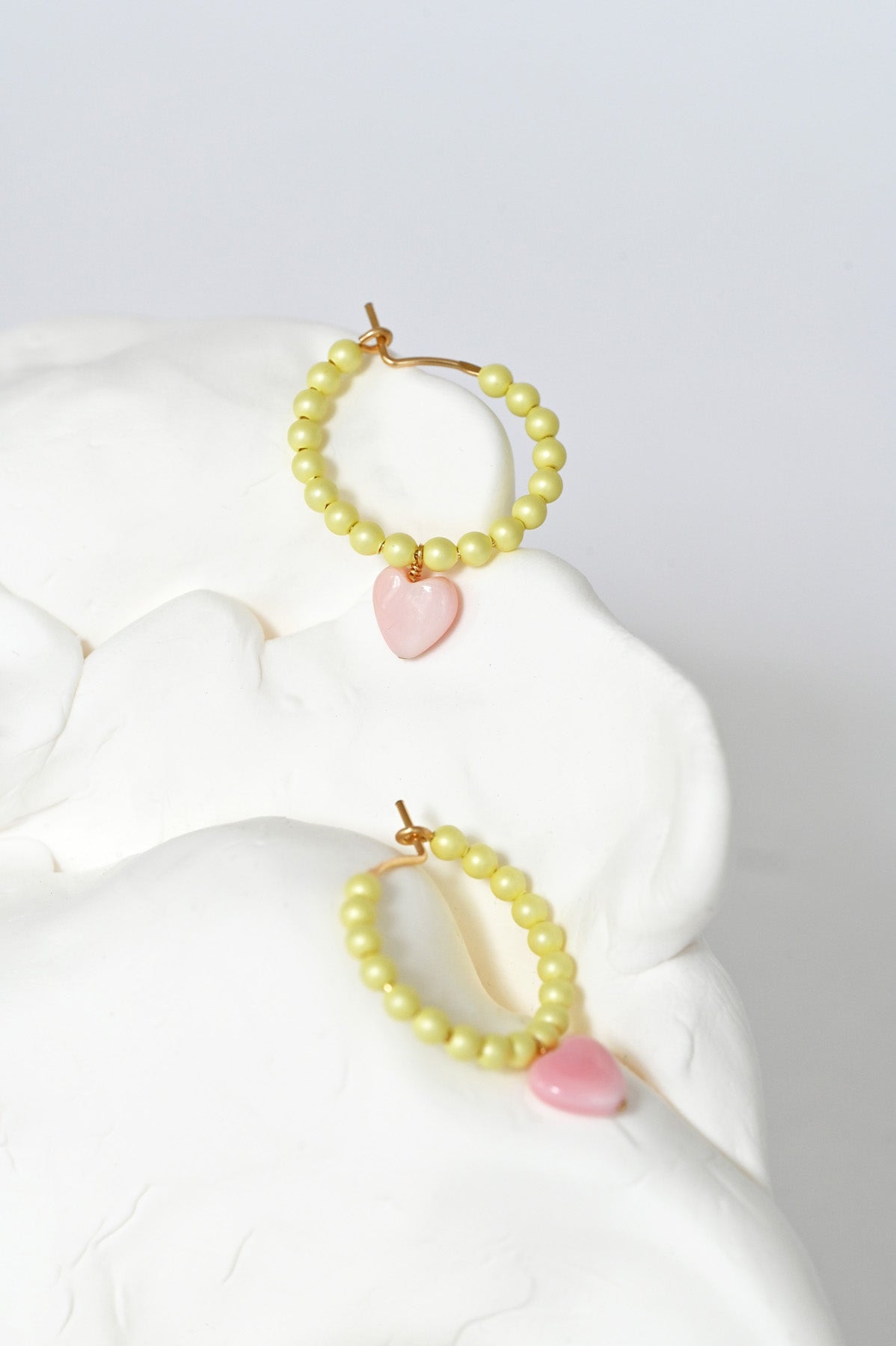 Styled View of the Dream Cloud Yellow Wishing Heart Earrings by Abacus Row Handmade Jewelry