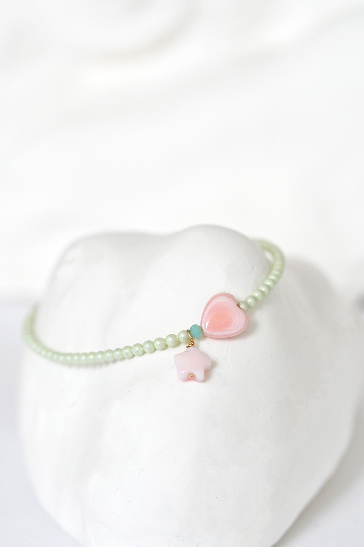 Styled Green Dream Cloud Wishing Star and Heart Bracelet by Abacus Row Handmade Jewelry