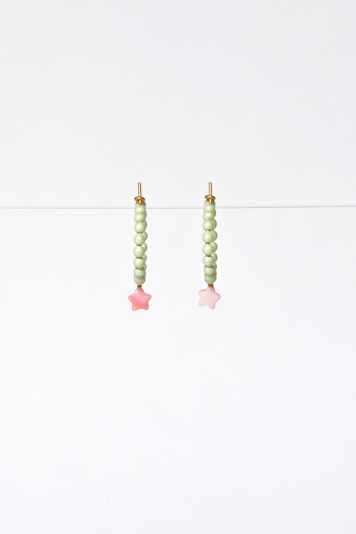 Front View of Dream Cloud Green Wishing Star Earrings by Abacus Row Handmade Jewelry