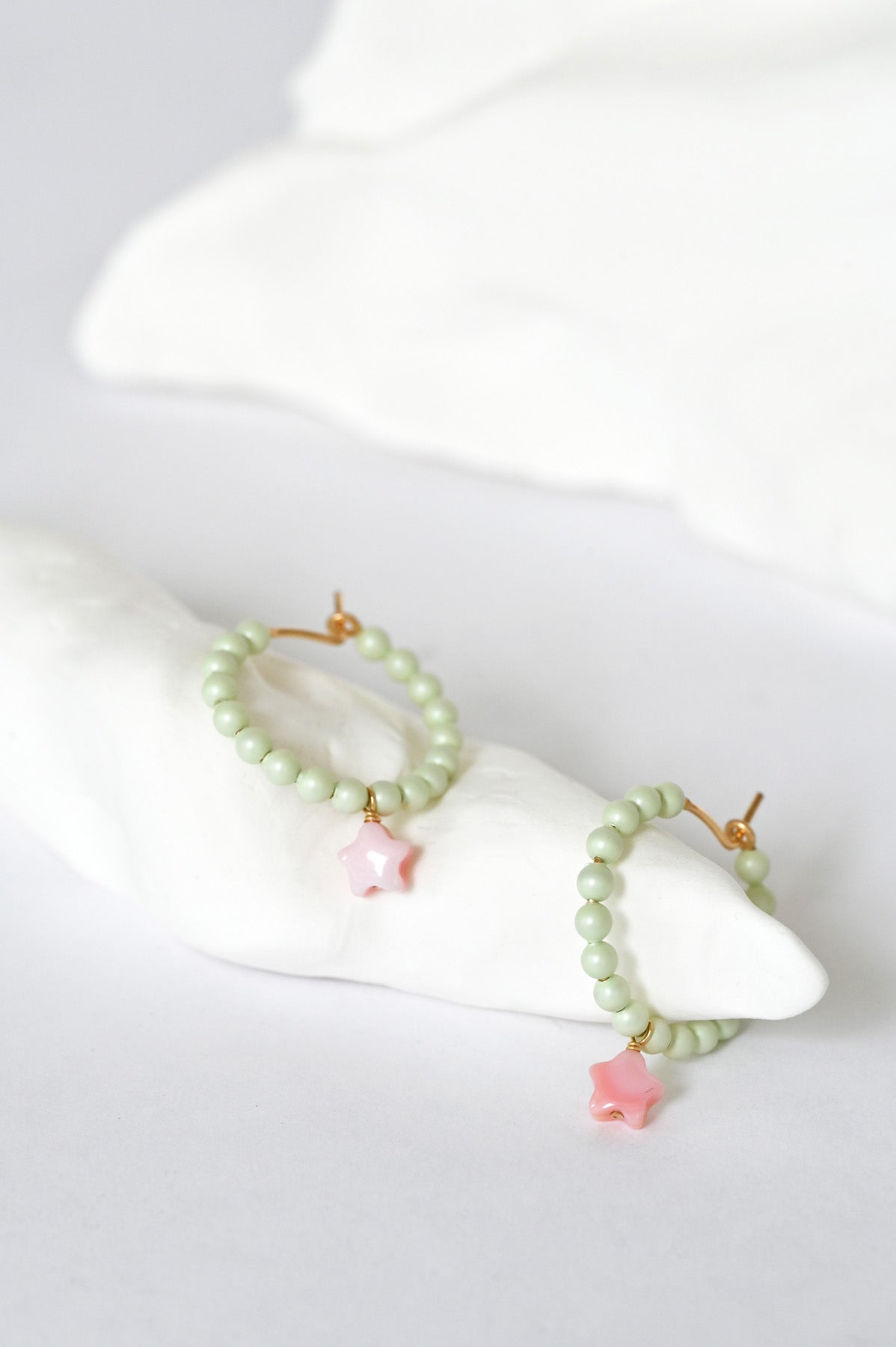 Styled Dream Cloud Green Wishing Star Earrings by Abacus Row Handmade Jewelry