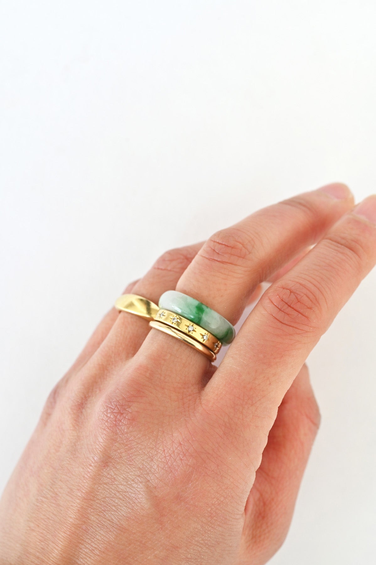 Modeled Mai Jade Ring No.2 at Abacus Row Handmade Jewelry