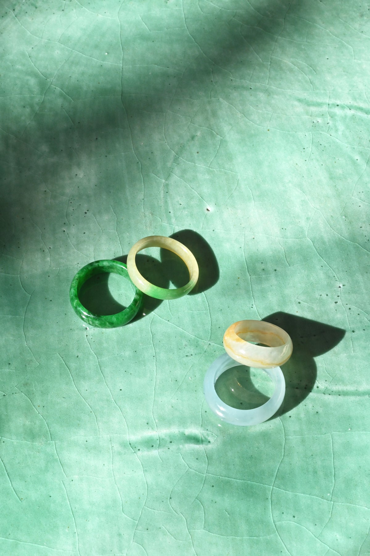 Assortment of Mai Collection Jade Rings at Abacus Row Jewelry