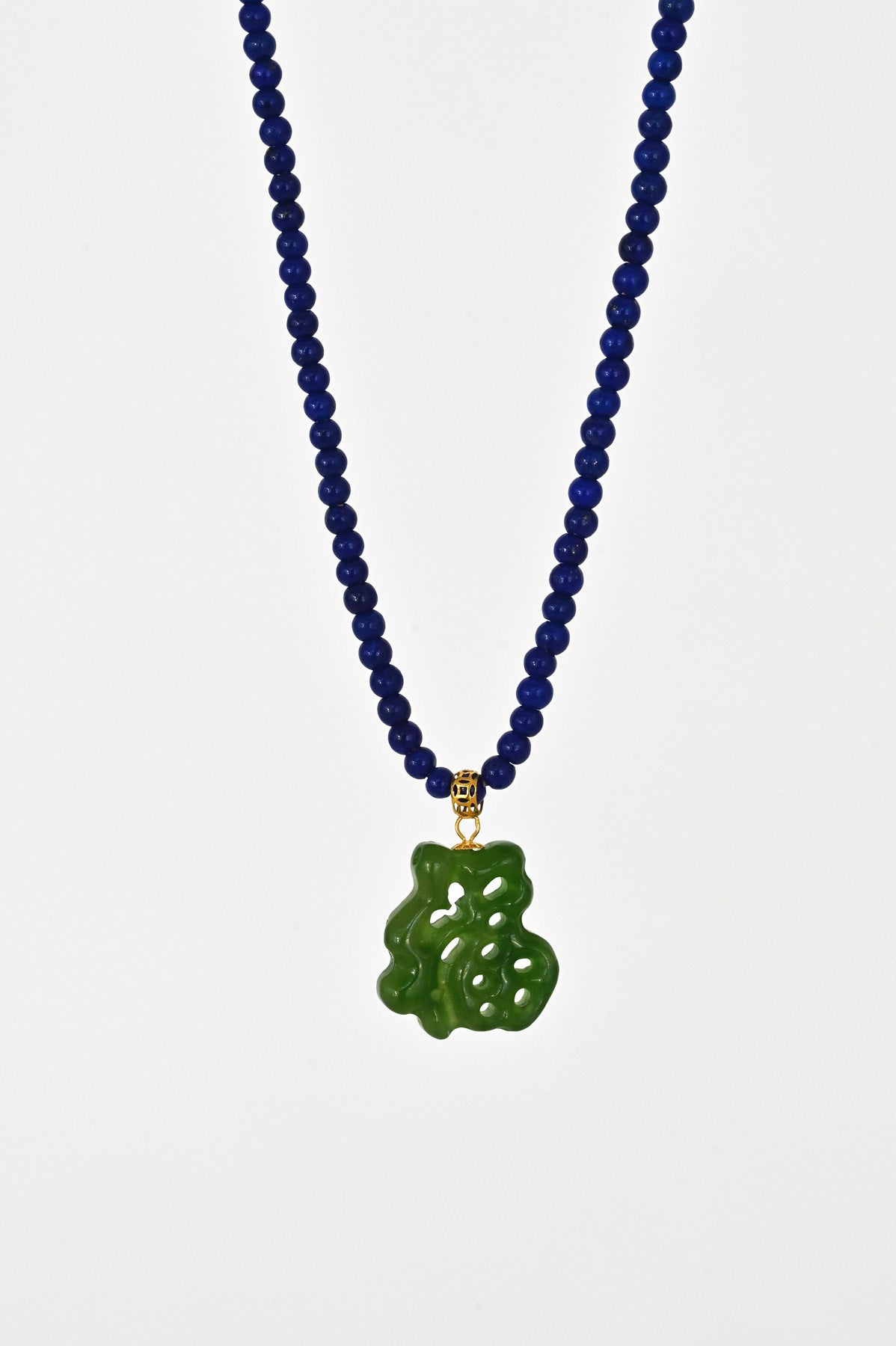 Mai Jade Fortune Lapis Lazuli Necklace detail at Abacus Row Handmade Jewelry