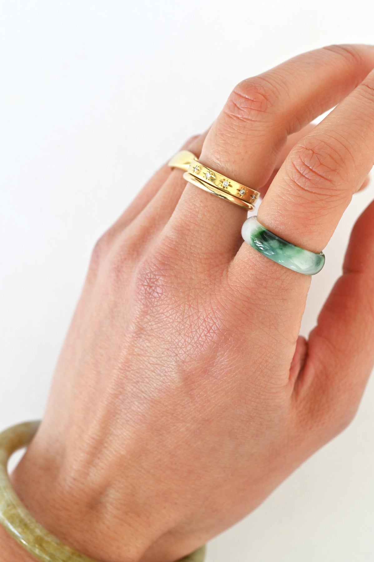 Modeled Mai Jade Ring No.1 at Abacus Row Handmade Jewelry