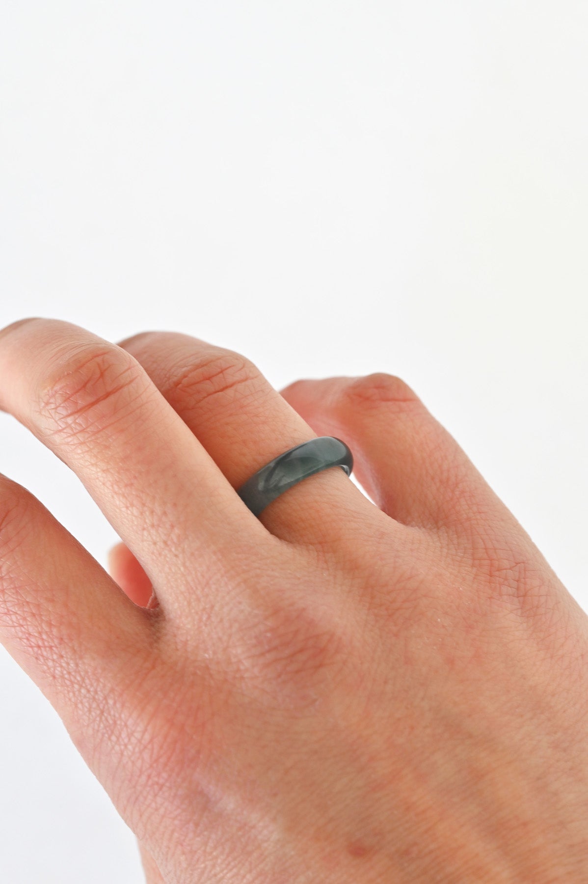 Modeled Mai Jade Ring No.3 at Abacus Row Handmade Jewelry