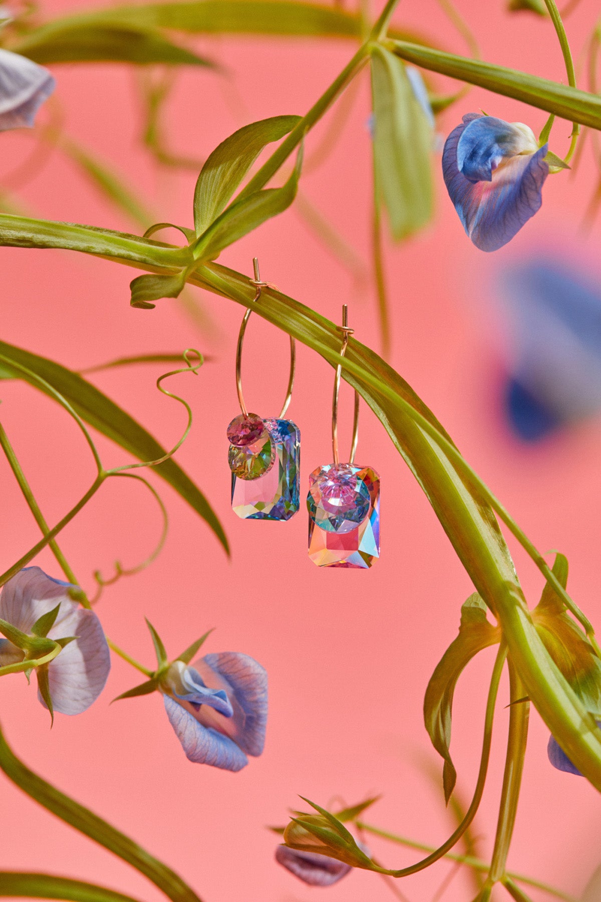 Sweet Pea Hoop Earrings No12 with flowers in the Garden Collection at Abacus Row Handmade Jewelry