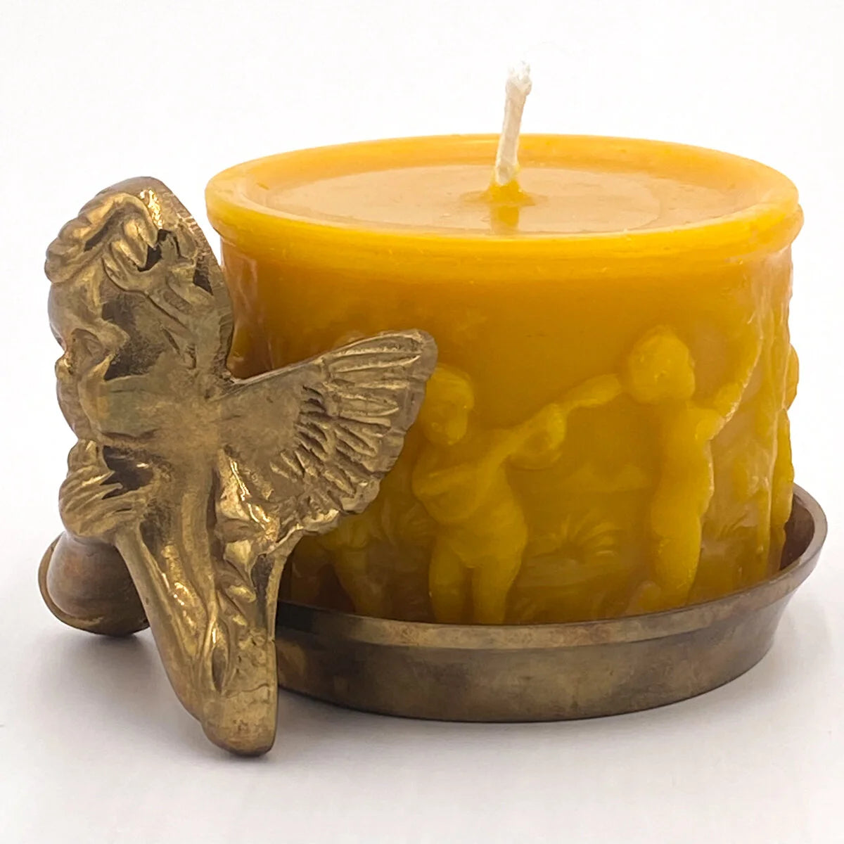 Mirth Pillar Candle on holder by Alysia Mazzella at Abacus Row Handmade Jewelry